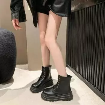 2025 autumn new Martin boots fried street locomotive boots thick sole heightening small short boots women s British style lace-up 35