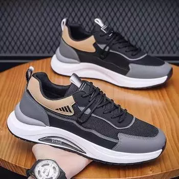2025 autumn new men s shoes fashion versatile sports casual shoes mesh breathable soft sole non-slip wear-resistant running shoes 39 чёрный