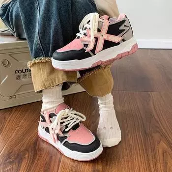 2025 autumn new trendy cool style retro color matching thick baseplate shoes female student party niche breathable sports and leisure shoes 35 чёрный