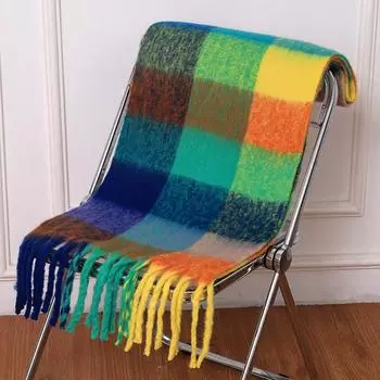 2025 Autumn/Winter New Checkered Scarf For Women, Nordic Soft And Warm Loop Yarn, Color Contrasting Checkered Scarf, Shawl Scarf 240*38cm