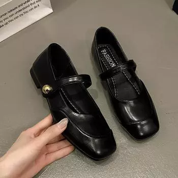 2025 ballet single shoes new small fragrant wind ladyshoes light mouth black metal Mary Jane retro flat fairy 35 чёрный