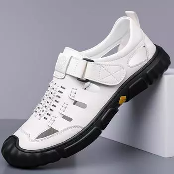 2025 Baotou сандалии мужские модные летние новые липучки полые дышащие повседневные туфли для папы нескользящие 5326 38 белый