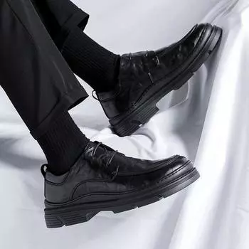 2025 big head leather shoes men s popular business men s shoes British feet wide platform casual shoes 91833-R black 38 чёрный