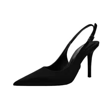 2025 Black Slingback Sandals Women s Spring/Summer Pointed Toe Women s Super High Heels Elegant Shallow Ankle Buckle Design 35