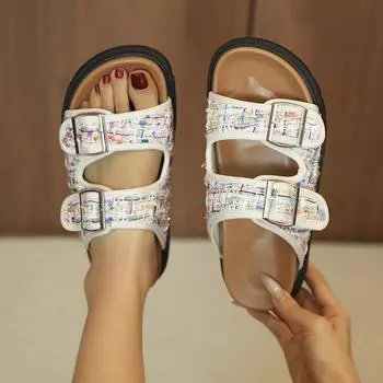 2025 Большие размеры Женские универсальные толстые подошвы однотонные европейские и американские повседневные классные тапочки 36 чёрный