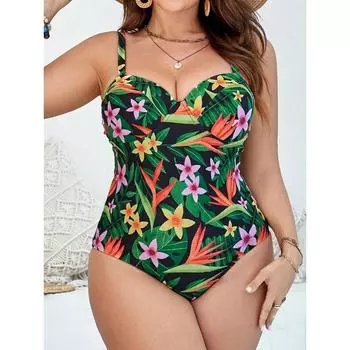 2025 Большой Большой Размер Цельный Купальник Женский Ремешок Принт Пуш-Ап Купальники Женские Купальники Купальный Костюм Пляжная Одежда 0XL цветочный