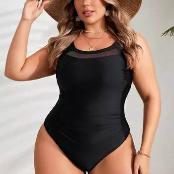 2025 Большой Большой Размер Печать Цельный Купальник Женский Боди Купальники Женский Купальник Купальный Костюм Пляжная Одежда 0XL чёрный