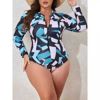 2025 Большой размер плюс длинный рукав серфинг костюм цельный купальник женский купальник женский купальный костюм купальный костюм пляжная одежда 1XL фиолетовый