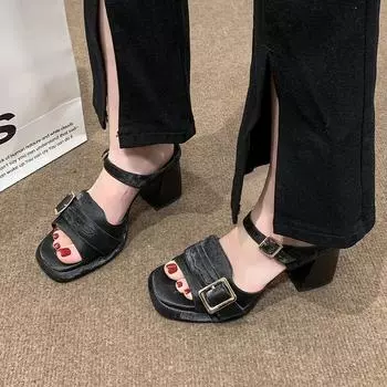 2025 Brand Ladies Shoes Open Toe Women s Sandals Fashion Belt Buckle Casual Best Seller Summer Comfortable Rome Heels Women 35 коричневый