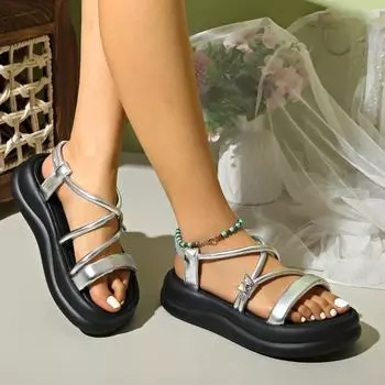 2025 Brand Ladies Shoes Slip-on Women s Sandals Fashion Plus Size Open Toe Summer Beach Comfortable Rome Platform Sandalszapatos 35 бежевый