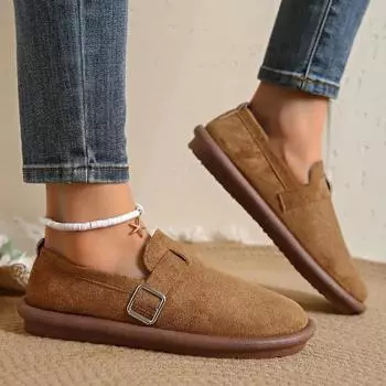 2025 Брендовые женские туфли с пряжкой на ремне, женские туфли на плоской подошве, модные туфли больших размеров, однотонные повседневные туфли на плоской подошве, горячая распродажа, туфли на плоской подошве с круглым носком и низким каблуком 36