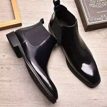 2025 British Pointed Heightened High-top Suit Formal Men s Leather Business Short Handmade Chelsea Boots 39
