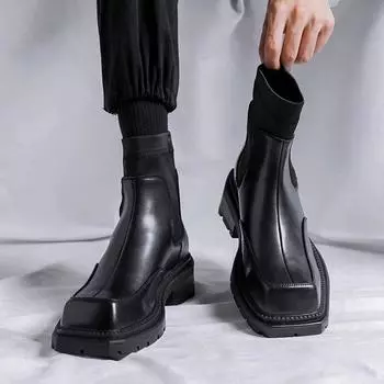 2025 British Wind Help Winter One Pedal Thick Bottom Increase Lightweight Comfortable Big Head Chelsea Boots Men 38