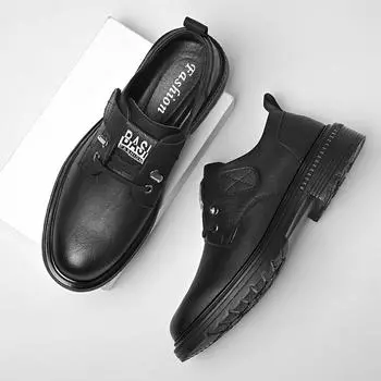 2025 Деловая обувь Мужские туфли для банкета Осенние новые мужские туфли из натуральной кожи Толстая подошва Туфли для работы Офисные туфли 38 чёрный