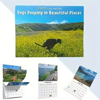 2025 Calendar Funny Dogs Pooping Calendar Hangable Daily Weekly Monthly Planner Durable Wall Calendar Home Desktop Calendar