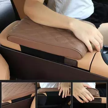 2025 Car Armrest Mat Wave Embroider PU Leather Center Console Arm Rest Protection Cushion Auto Armrests Storage Box Cover Pad leather бежевый
