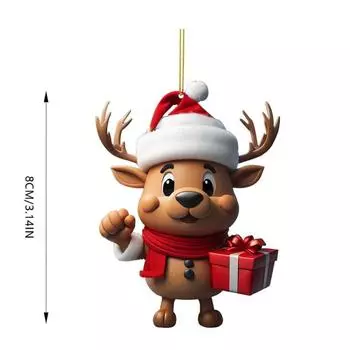 2025 Cartoon Deer Christmas Tree Pendant Christmas Party Atmosphere Cartoon Cute Santa Hat Deer Double Print Easter Decoration Christmas Gift