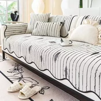 2025 Чехлы на диван из ледяного шелка для гостиной Летний полосатый L-образный угловой коврик для дивана Охлаждающий Нескользящий Защитник сиденья дивана A 70x70cm 1pc