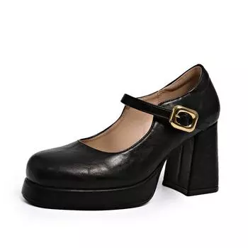 2025 cheongsam model catwalk high heels women s head waterproof table one-word buckle with thick heel Mary Jane single shoes 34