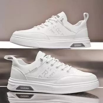 2025 четыре сезона низкие шнурки микрофибра кожа поверхность белые туфли молодежные спортивные модные скейтборд обувь повседневные мужские спортивные 39 белый