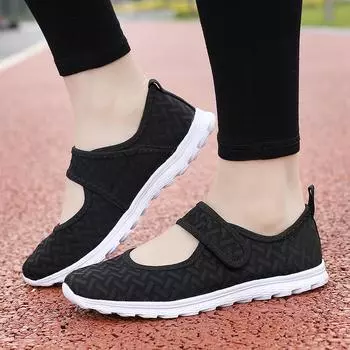 2025 cloth shoes women s summer lightweight Velcro casual shoes single shoes women s shoes maternity shoes soft-soled buckle shoes 35 чёрный