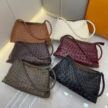 2025 Cross Border Верхний слой коровьей кожи ручной работы сумка подмышку корзина для овощей сумка через плечо универсальная кожаная сумка для женщин 31x8x15cm коричневый