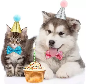 2025 Cute Pet Birthday Caps With Bowknot Cat Dog Costume Sequin Headwear Cap Hat Christmas Party Pets Accessories Decoration красный