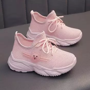 2025 Детская обувь Повседневные кроссовки для мальчика Детская обувь для девочки Сетчатая дышащая обувь для бега для девочки Модная обувь Мягкая подошва Zapatos 26 insole 15.9cm розовый