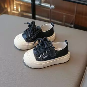 2025 Детская обувь Весна Дизайнерская мода Мягкая подошва Кеды Повседневная Универсальная Противоскользящая обувь Модные Детские Повседневные Кроссовки 21insole14cm чёрный
