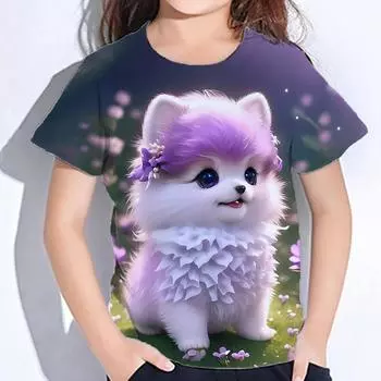 2025 Детская одежда Блузка для девочек Kawaii Cat Girl Футболка с коротким рукавом с принтом Одежда для мальчиков Футболка из полиэстера для девочек Детская футболка 100