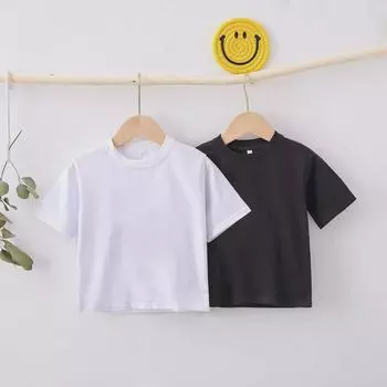 2025 Детская однотонная хлопковая футболка с круглым вырезом и коротким рукавом 100 cm
