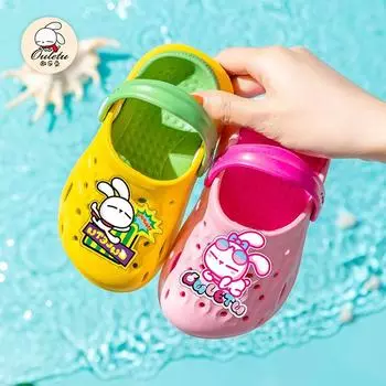 2025 Детские тапочки из резины и пластика EVA с отверстиями, симпатичные и легкие, на толстой подошве, нескользящие, для дома, классные тапочки для мальчиков и девочек 140mm