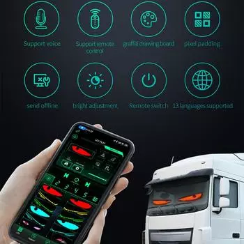 2025 Динамический Глаз Дьявола Грузовик Лобовое стекло Прокрутка Реклама Автомобильная Светодиодная Матрица Пиксельная Доска ПРИЛОЖЕНИЕ Пульт Дистанционного Управления DIY RGB