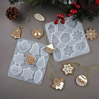 2025 DIY Crystal Dropper Mold Christmas Biscuit Snowflake Elk Pendant Keychain Tag Jewelry Set Silicone Mold