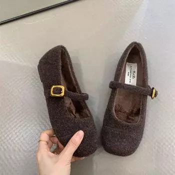 2025 Дизайнерские женские туфли Мэри Джейн из меха, модные туфли на мелкой мягкой подошве, весна-осень, женские удобные туфли на плоской подошве для отдыха на природе 35 коричневый