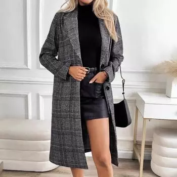 2025 Длинная ветровка с лацканами, женское полосатое пальто S чёрный