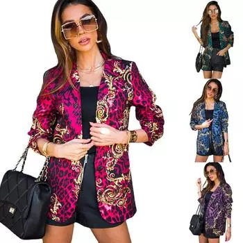 2025 Длинный рукав с лацканами с цифровой печатью пиджак для женщин S фиолетовый