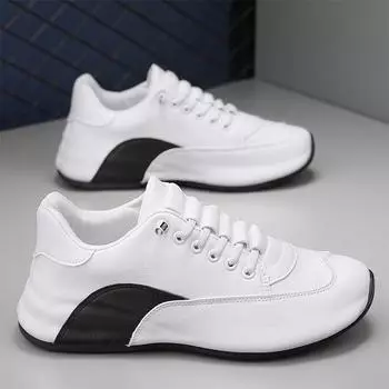 2025 Douyin Four Seasons Live Hot Handmade Bottom Breathable Leather Surface Sports Low-top Lace-up Inner Height Increasing Running Shoes Men 39 чёрный