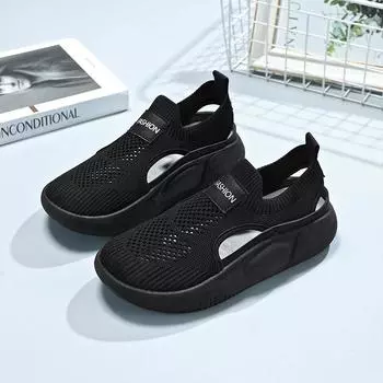 2025 Douyin high-quality solid hollow big eye mesh sports shoes foreign trade women s shoes summer sports outdoor running shoes 34 чёрный