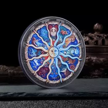 2025 Двенадцать созвездий Солнца Луны Бог Счастливая монета бронзового цвета Памятная монета Созвездие Любовник Маленький подарочный орнамент светло-серый