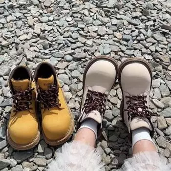2025 early autumn new Martin boots women s outdoor thick-soled heightening series retro cute short tube versatile niche big yellow boots 35