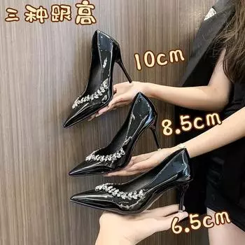 2025 early spring new French stunning high heels women s rhinestone pointed head shallow mouth temperament socialite banquet dress single shoes 34