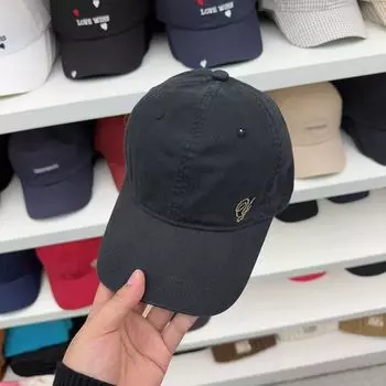 2025 Early Spring New Products K-style Water-Washing Embroidery Simple and Thin Easiest for Match Baseball Hat Soft Top Sun-Poof Peaked Cap Black