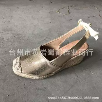 2025 European and American summer new hemp rope wedge sandals women s high heels bag head bow snake pattern sandals large size 35 золотой