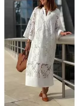 2025 Евро-американское Повседневное Элегантное Кружевное Платье с V-образным Вырезом S