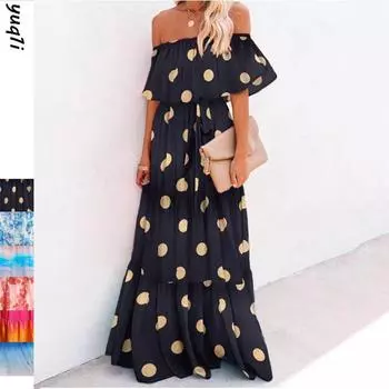 2025 Европейско-американское платье макси на одно плечо с цветочным принтом для женской моды весны/лета Double Extra Large