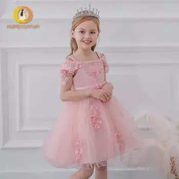 2025 Европейско-американское сетчатое платье принцессы для подиума с цветочным принтом для девочек 150 cm небесно-голубой