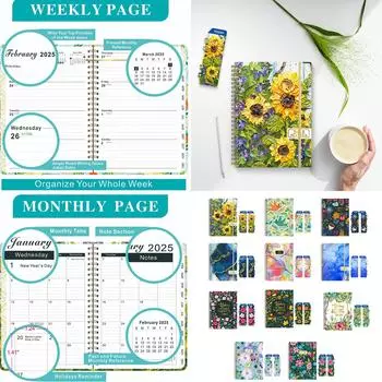 2025 Еженедельный планировщик Блокнот с двойной спиралью Скрепление Еженедельный ежемесячный академический планировщик Янв 2025-Декабрь 2025 Ежемесячный индекс Метка 4