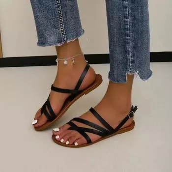 2025 Fashion Ladies Shoes Pinch Toe Women s Sandals New Narrow Band Summer Beach Buckle Strap Light Soft Bottom Flat Sandals 36 красный