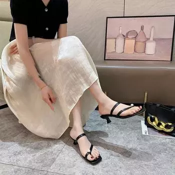 2025 Fashion Ladies Shoes Pinch Toe Women s Slippers Summer New Outdoor String Bead Plus Size Best Seller Heels Women Zapatos 35 абрикосовый